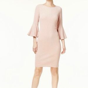 Calvin Klein Pink Sheath Dress with Bell Sleeves Size 10 boat neck
